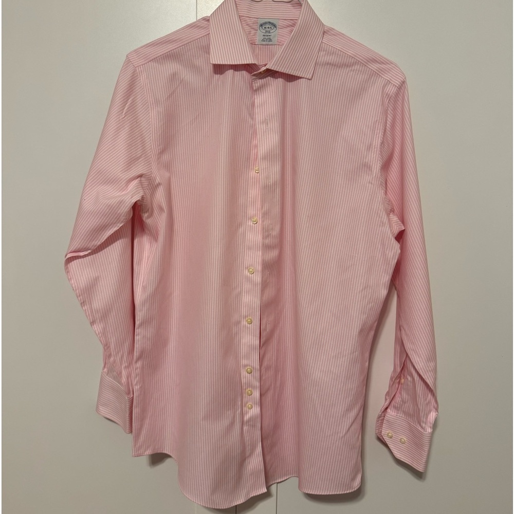 Men’s Brooks Brothers pink stripe button down; 16 34/35